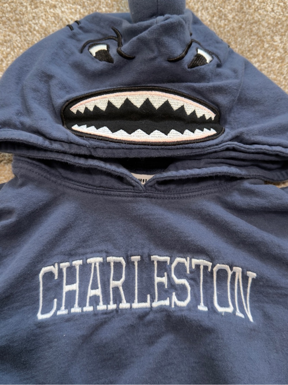 100% Cotton Embroidered Shark Hoodie Charleston Blue 2T - Picture 2 of 11